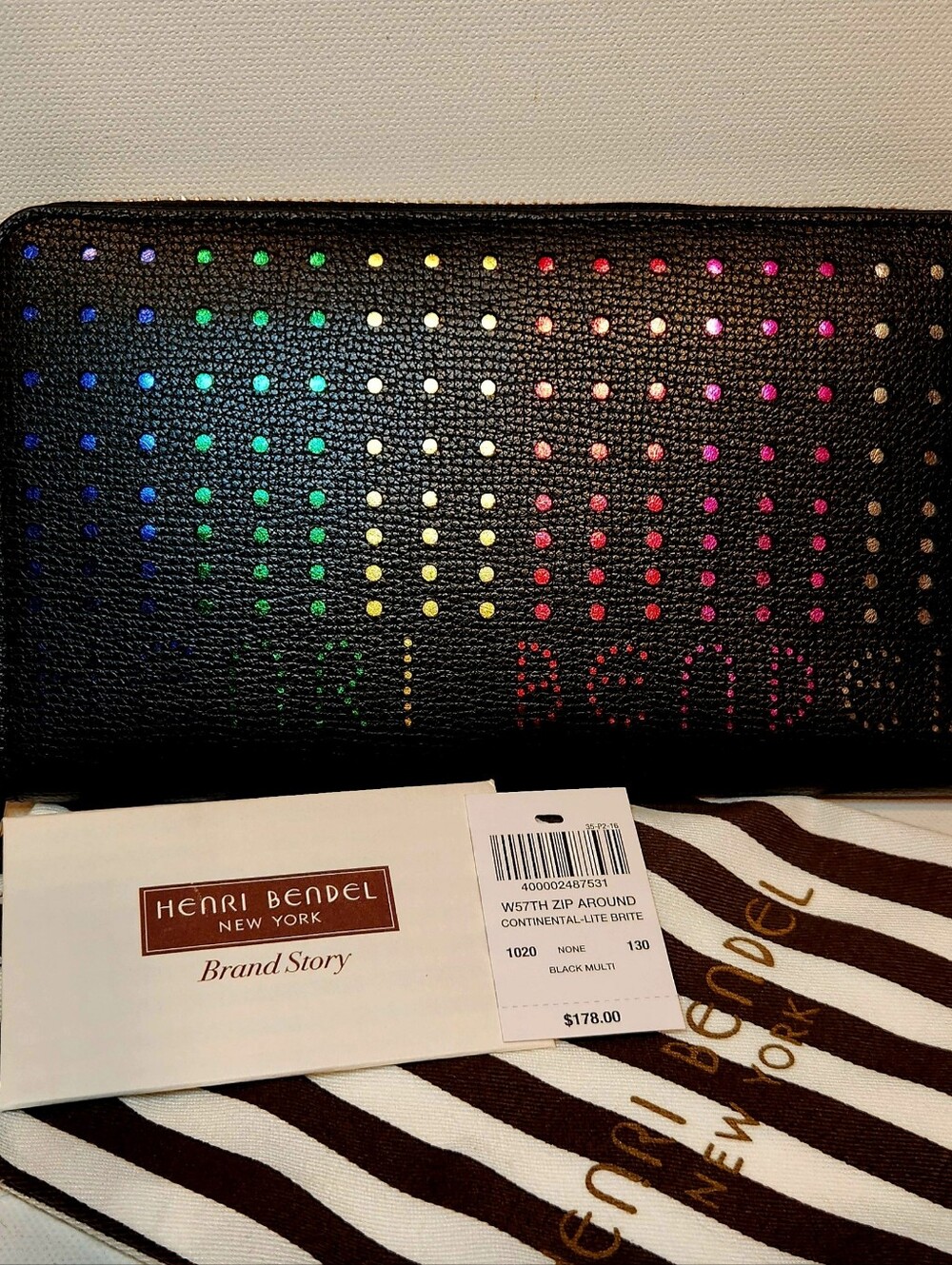 NWT Henri Bendel Lite Bright Zip Around Continental Wallet